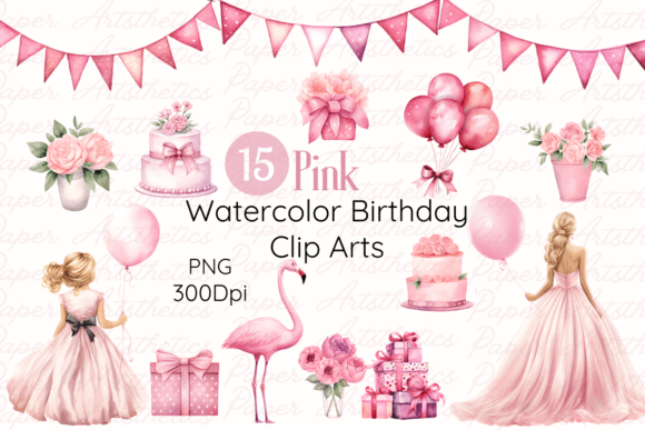 Download Pink Watercolor Birthday Cliparts - Birthday Collection