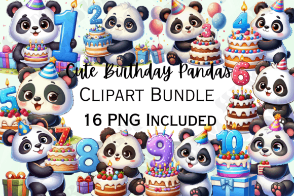 Download Cute Birthday Pandas Clipart - Birthday Collection