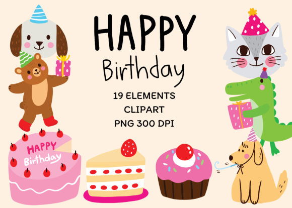Download Cartoon Cute Birthday Animals Clipart - Birthday animal Collection