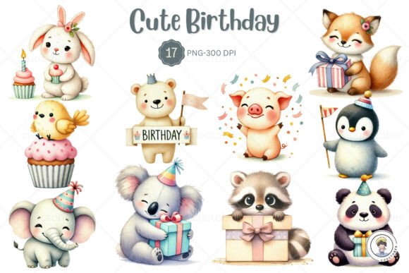 Download Watercolor Birthday Cute Animal Party - Birthday Collection