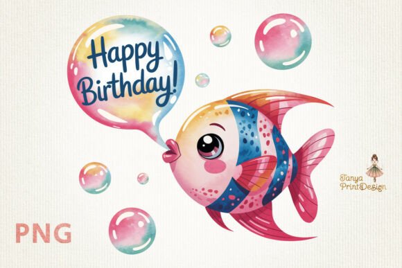 Download Cute Happy Birthday Fish Clipart | PNG - Birthday Collection