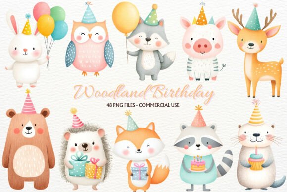 Download Birthday Woodland Animals Clipart PNG - Birthday Collection