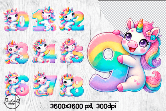 Download Cute Birthday Numbers with Unicorn Png - Birthday Collection